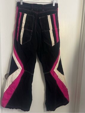 Black Flare Pants with Pink & White Racing Stripes